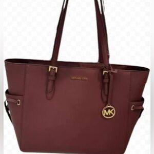 Michael kors burgundy saffiano leather tote bag with silky bag by Michael kors